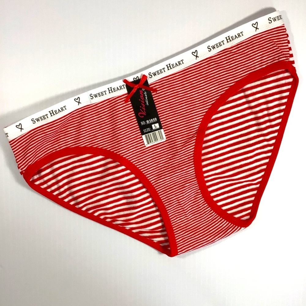 Vision Intimate Red and White Stripe Panties Underwear - Size Large